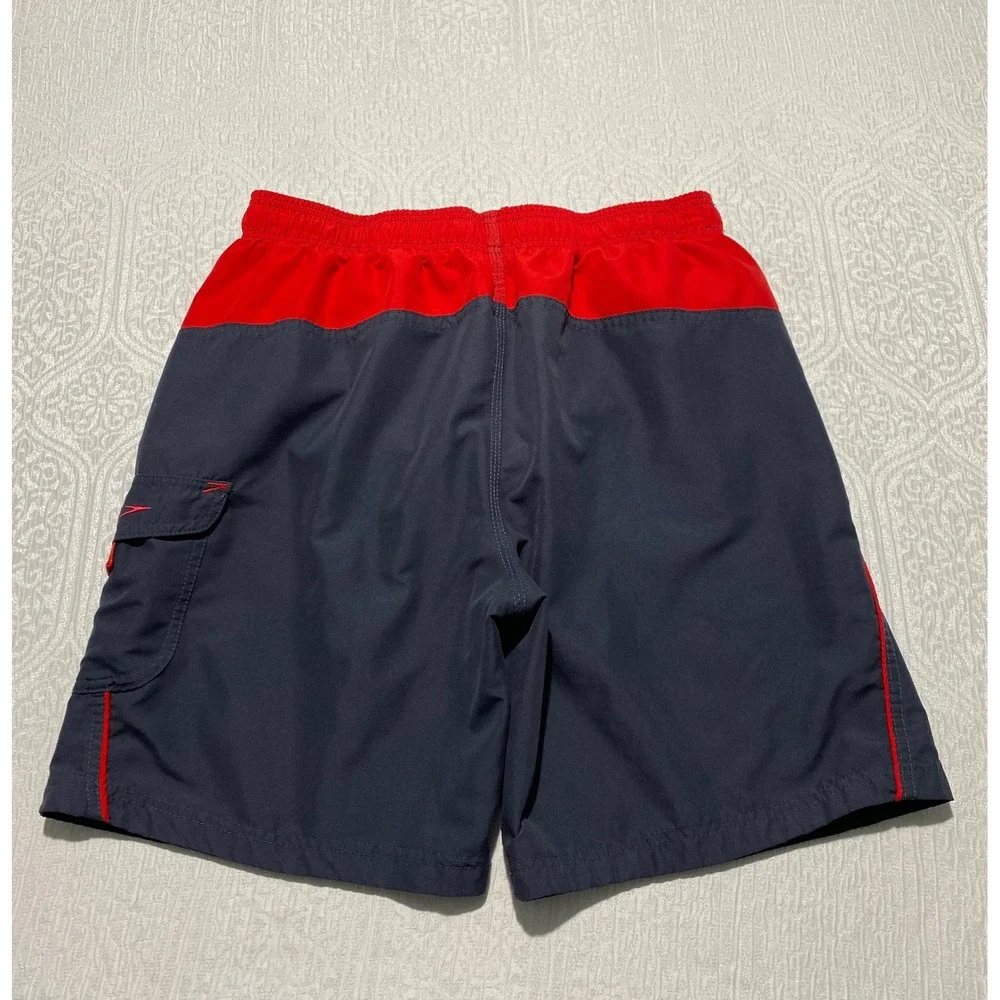 Speedo Mens XL Navy Blue Red Colorblock‎ Board Shorts Swim Trunks Cargo Pocket